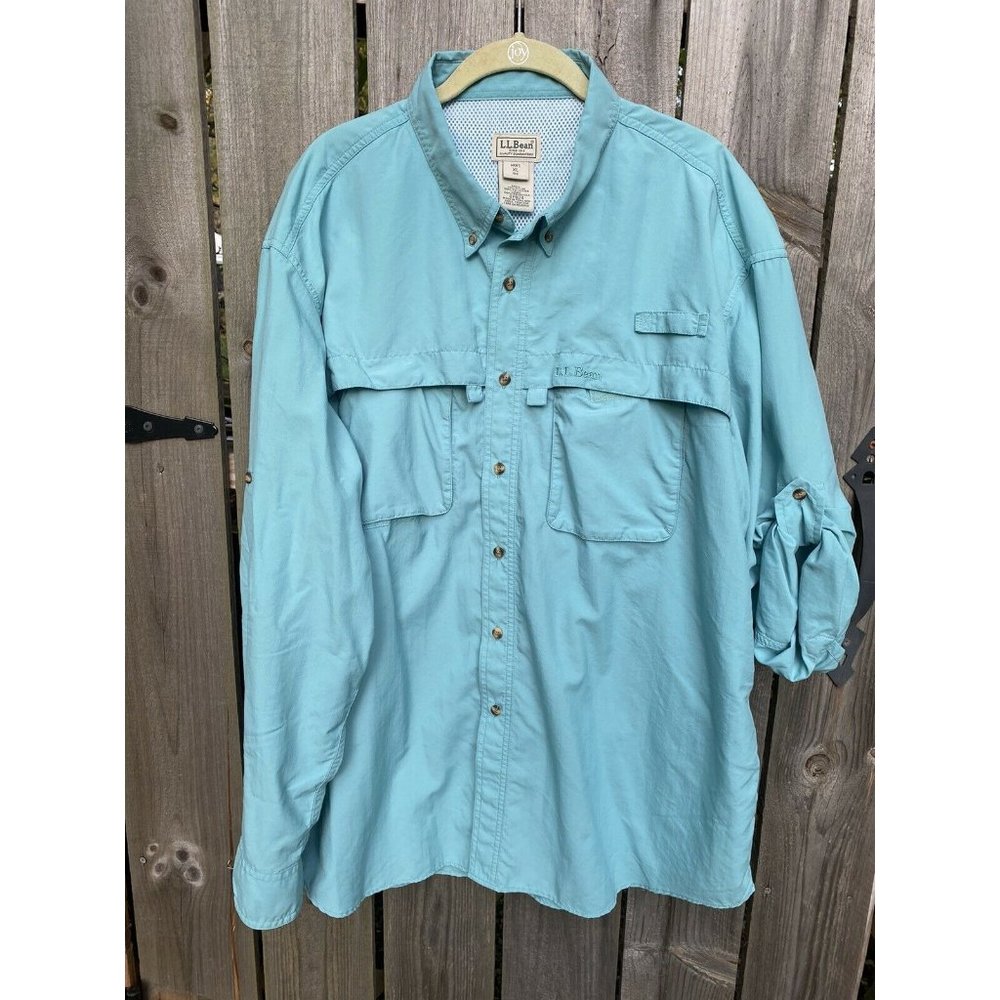 LL BEAN MENS LONG SLEEVE FISHING OUTDOORS MAN BUTTON‎ DOWN SHIRT XL Teal Aqua